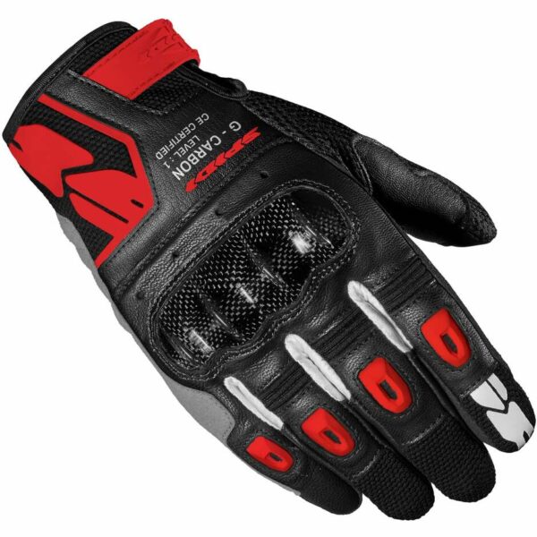 Guanti Corti Moto In Pelle Racing Spidi G-CARBON Nero Rosso