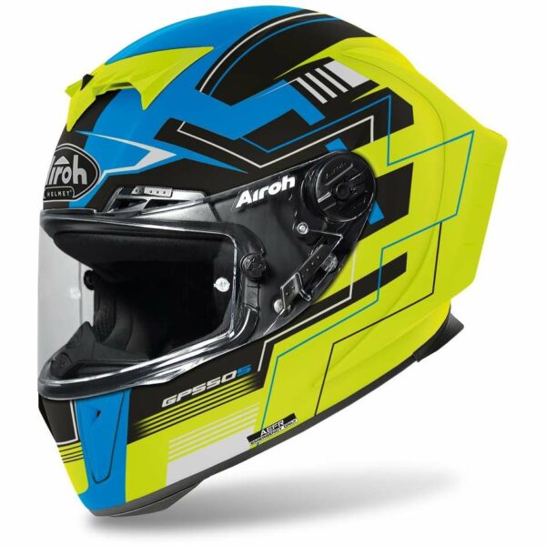 CASCO MOTO NTEGRALE AIROH IN FIBRA GP550 S Challenge Blu Giallo Opaco