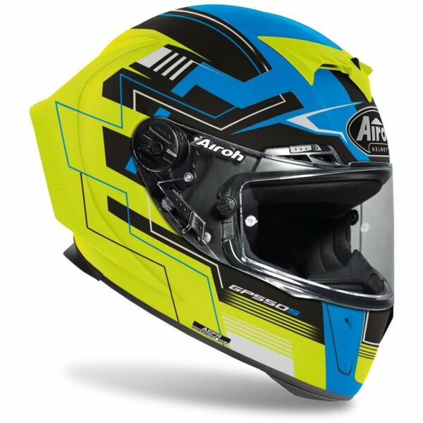 CASCO MOTO NTEGRALE AIROH IN FIBRA GP550 S Challenge Blu Giallo Opaco