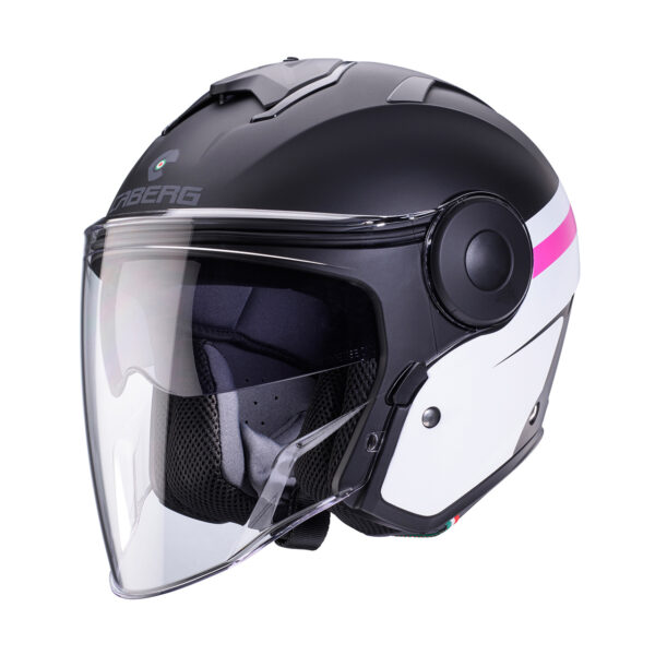 Casco Moto Jet Caberg SOHO NERO OPACO/BIANCO/FUCSIA Visiera Lunga