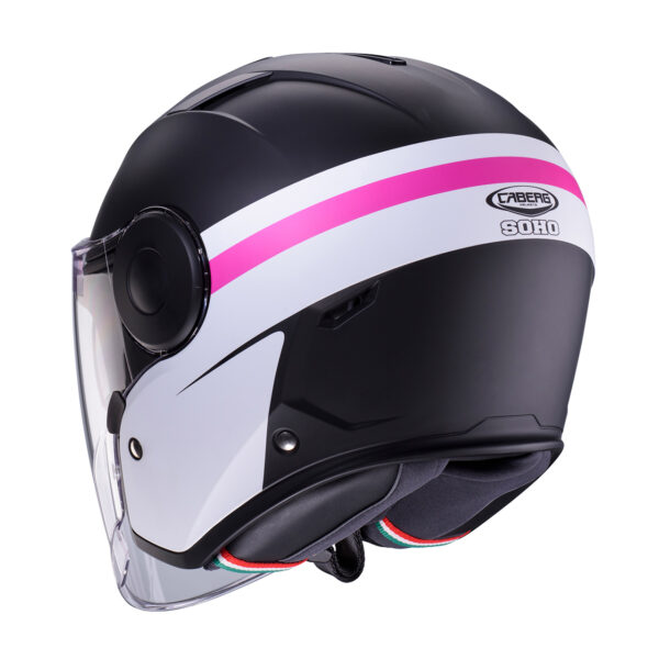 Casco Moto Jet Caberg SOHO NERO OPACO/BIANCO/FUCSIA Visiera Lunga