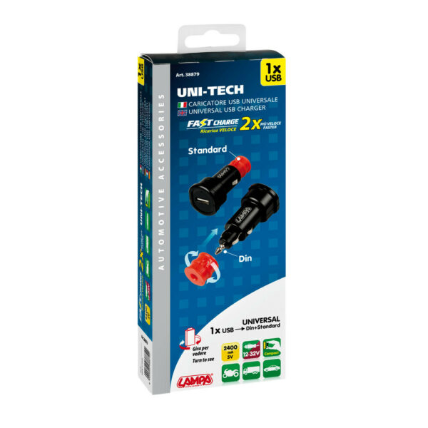 Caricabatteria Universale 1 Porta Usb -Fast Charge 2400 mA - 12/32V