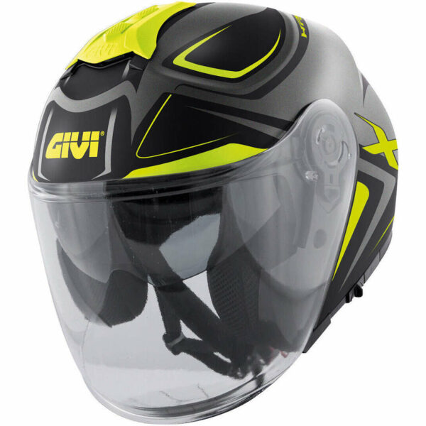 Casco Moto Jet Givi X.22 Planet Hyper Nero grigio Giallo Doppia Visiera