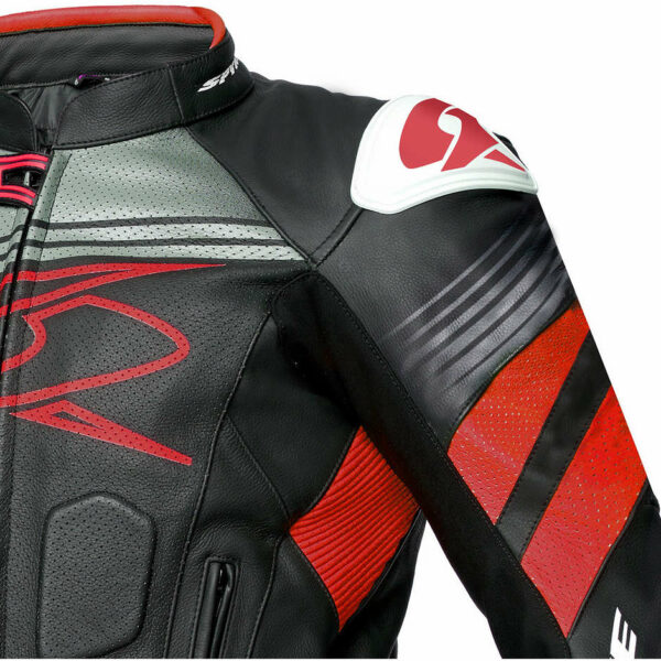 Giubbotto Moto In Pelle Racing SPYKE ESTORIL EVO Nero/Rosso/Fluo