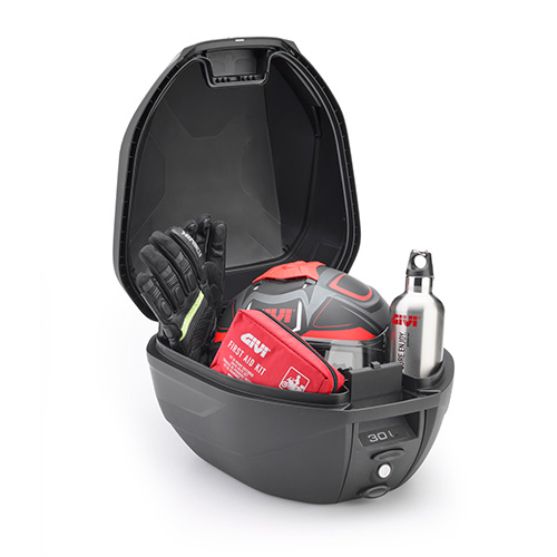 BAULETTO GIVI MONOLOCK® 30 lt. NERO CON CATADIOTTRI ARGENTO COMPRENSIVO DI PIASTRA E KIT MONTAGGIO
