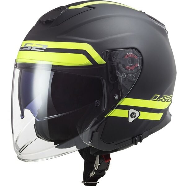 Casco Jet in Fibra Moto Ls2 OF521 INFINITY Hyper Titanio Opaco Giallo Fluo