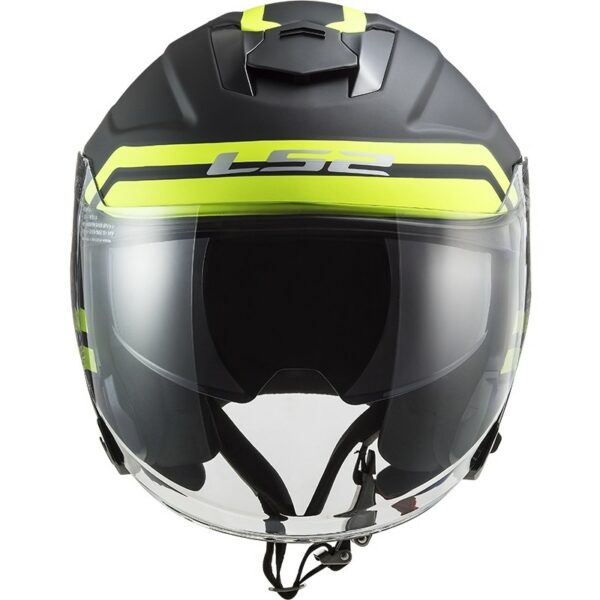 Casco Jet in Fibra Moto Ls2 OF521 INFINITY Hyper Titanio Opaco Giallo Fluo