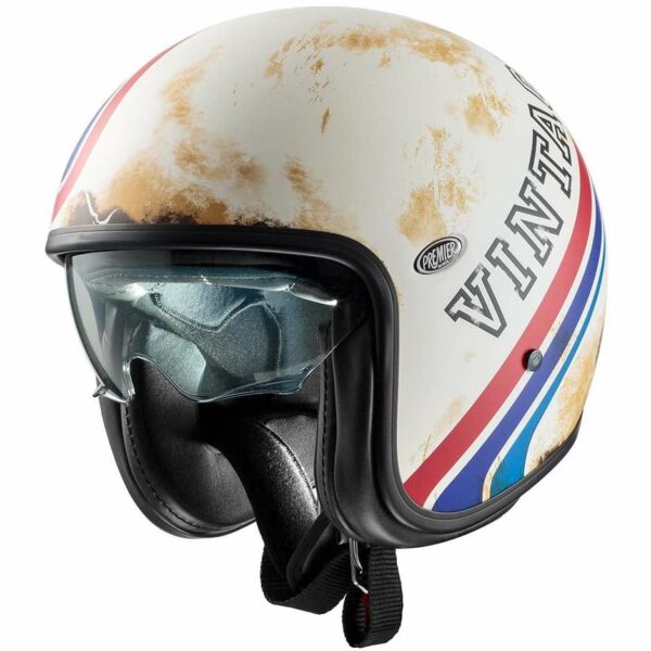 Casco Moto Jet Premier VINTAGE BTR 12 BM Bianco Blu Rosso Opaco