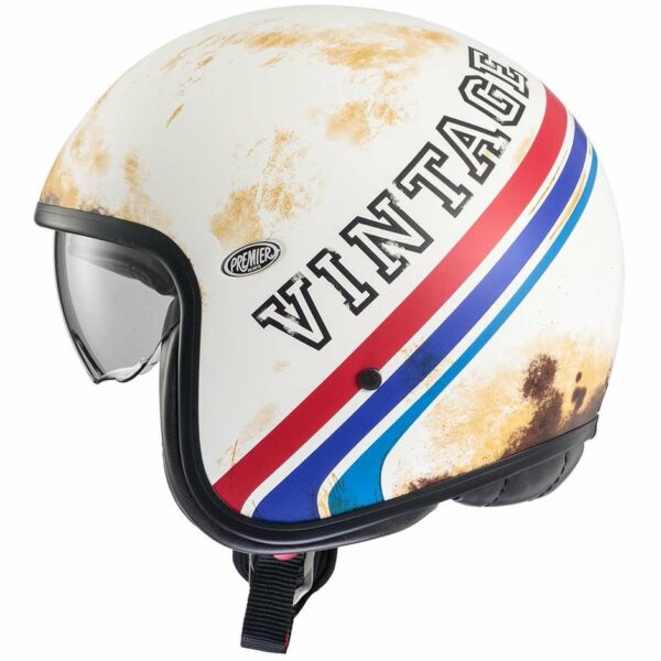 Casco Moto Jet Premier VINTAGE BTR 12 BM Bianco Blu Rosso Opaco