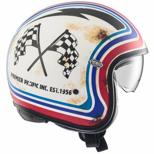Casco Moto Jet Premier VINTAGE BTR 12 BM Bianco Blu Rosso Opaco
