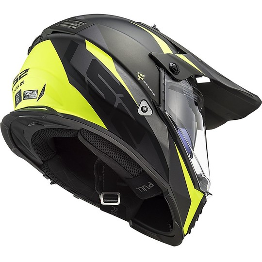 Casco Cross Enduro Off Road Moto Ls2 MX436 PIONEER EVO Router Nero Opaco Giallo Fluo