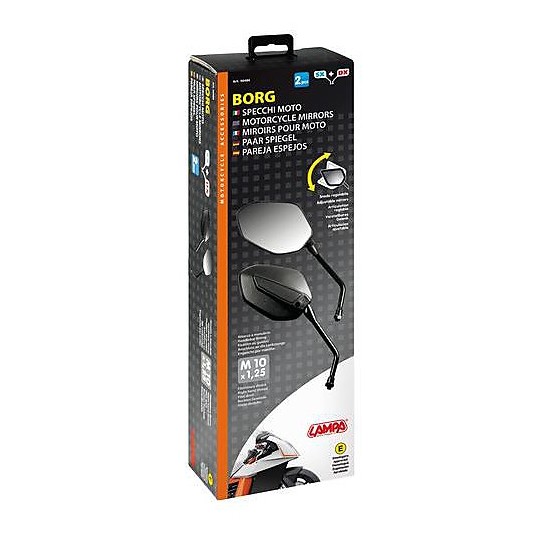 Coppia Specchietti Moto Lampa Modello Borg da 10mm Nero