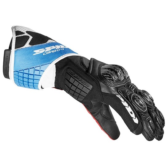 Guanti Moto In Pelle Racing Spidi CARBO 4 Rosso/Azzurro