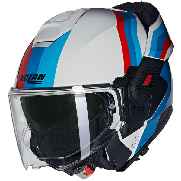 Casco Moto Modulare P/J Nolan N120-1 LINEO 347 Bianco Blu Rosso