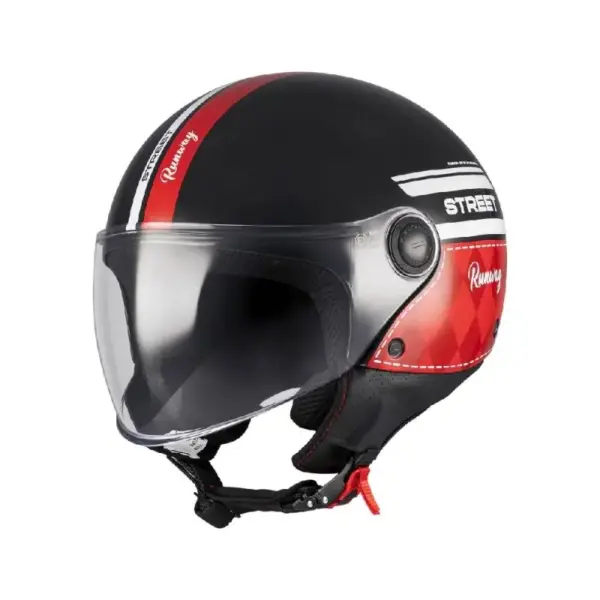 Casco-Jet-Mt-Helmets-Of501-B-Street-S-B5-Runway-Nero-Rosso-Lucido- Casco Moto Jet MT Helmets Street S Runway B5 Nero Lucido e Rosso